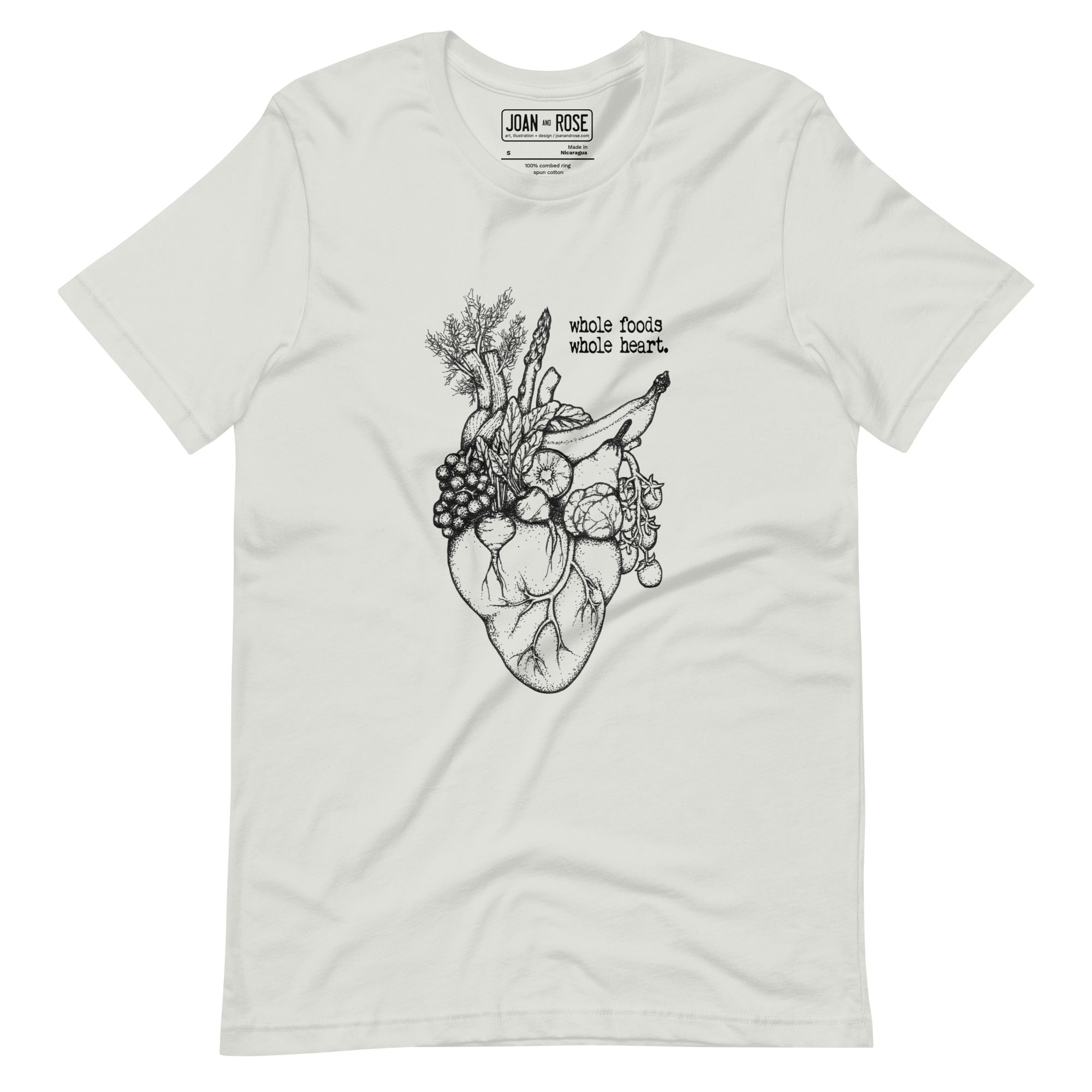 Silver version of Whole foods, Whole heart t-shirt